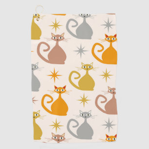 Bunte Mid Century Atomic Katzen mit Sternenexplosi Golfhandtuch
