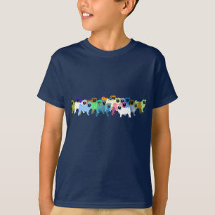 Bunte Minimal-Gruppenillustration von Mops-Hunden T-Shirt