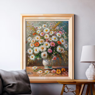 Bunte mit Gouache gemalte Gänseblümchen Poster