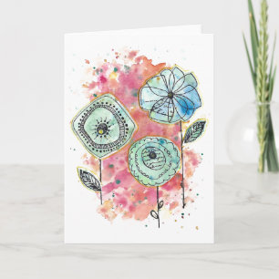 Bunte Mixed-Media-Karte mit abstrakten Blumen Dankeskarte