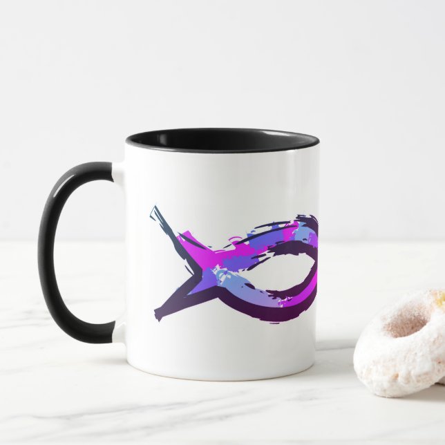 Bunte moderne Itchus christliche Fische - Tasse (Mit Donut)