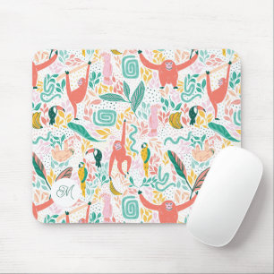 Bunte Monogramm-Glückliche Dschungeltiere Mousepad