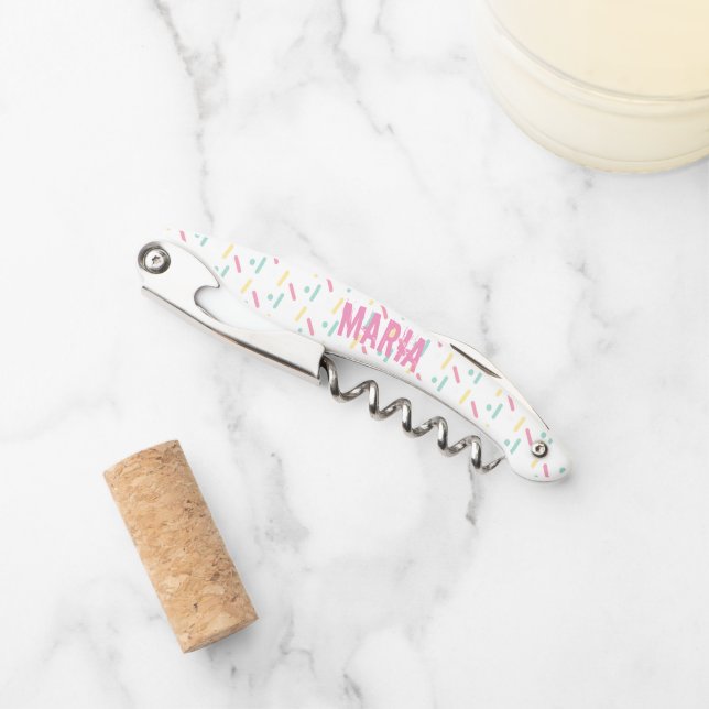Bunte Monogramm-Streusel Name Kellnermesser (Vorderseite)