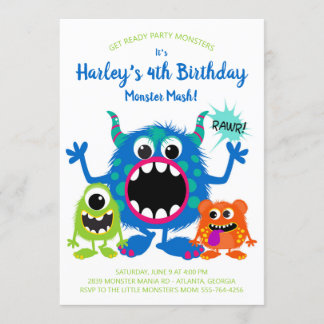 Bunte Monster Geburtstagsparty Einladung