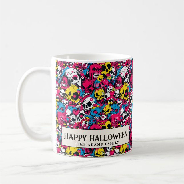 Bunte Monster und Skulpturen Halloween Kaffeetasse (Links)