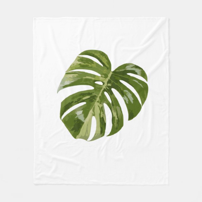 Bunte Monstera Albo Pflanzenkunst Fleecedecke (Vorderseite)