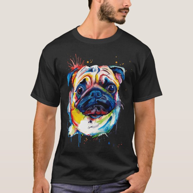Bunte Mops-Hund-Kunst T-Shirt (Vorderseite)