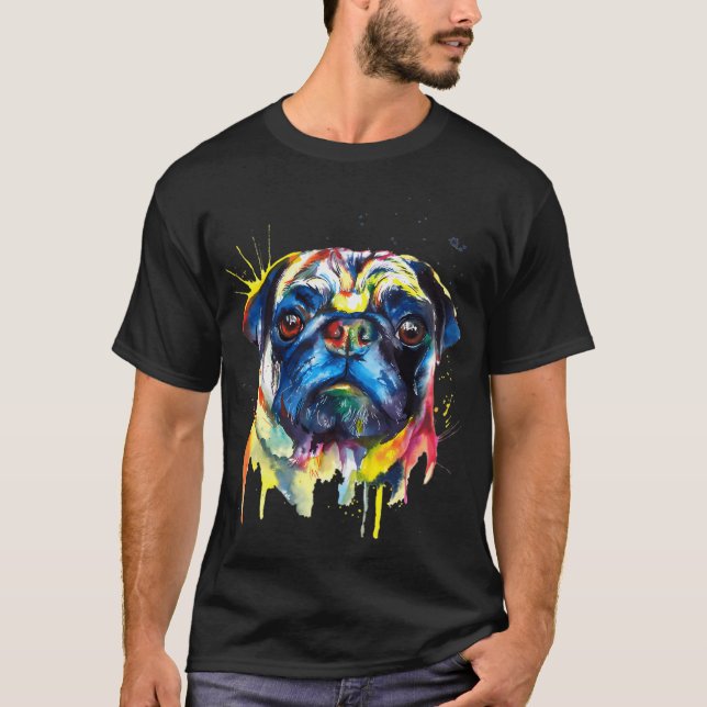 Bunte Mops-Kunst T-Shirt (Vorderseite)