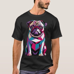 Bunte Mops Pop Art Geometrische Hunderporträt T-Shirt