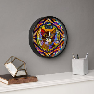 Bunte Mosaik-Katze mit Monogrammen oder Namen Uhr
