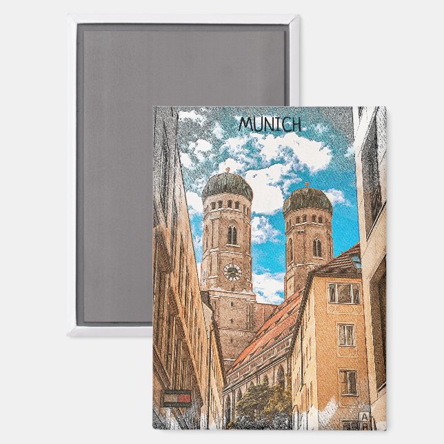 Bunte München Deutschland Frauenkirche Magnet (Vorderseite/Rückseite)