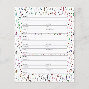 Bunte Musik-Adressbuchseite