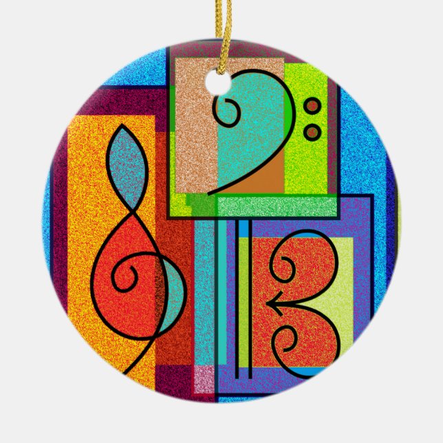 Bunte MusikClefs 2 versahen Kunst Keramik Ornament (Vorne)
