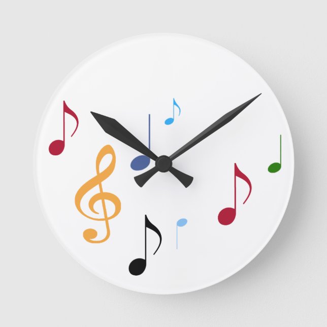 bunte Musiknoten Runde Wanduhr (Vorderseite)