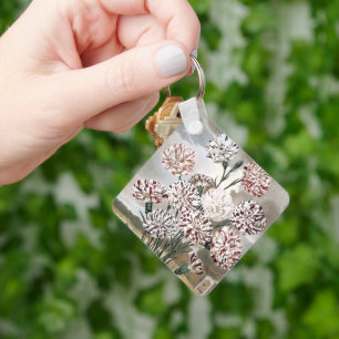 Bunte Nelken mit grauem Himmel im Vintage-Stil Schlüsselanhänger