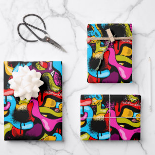Bunte Neon-Graffiti-Hip-Hop- Street-Art Geschenkpapier Set