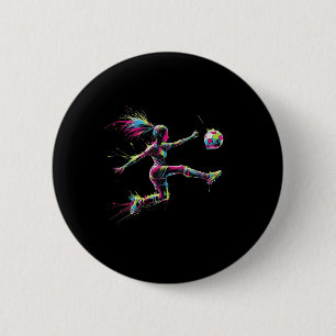 Bunte Neon-Mädchen-Fußball-Kunst-Splash-Sport-Desi Button