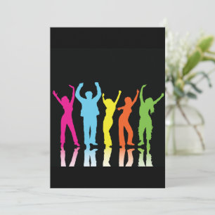 Bunte Neon tanzende Silhouetten Retro-Party Einladung