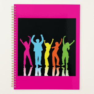 Bunte Neon tanzende Silhouetten Retro-Party Planer