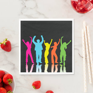 Bunte Neon tanzende Silhouetten Retro-Party Serviette