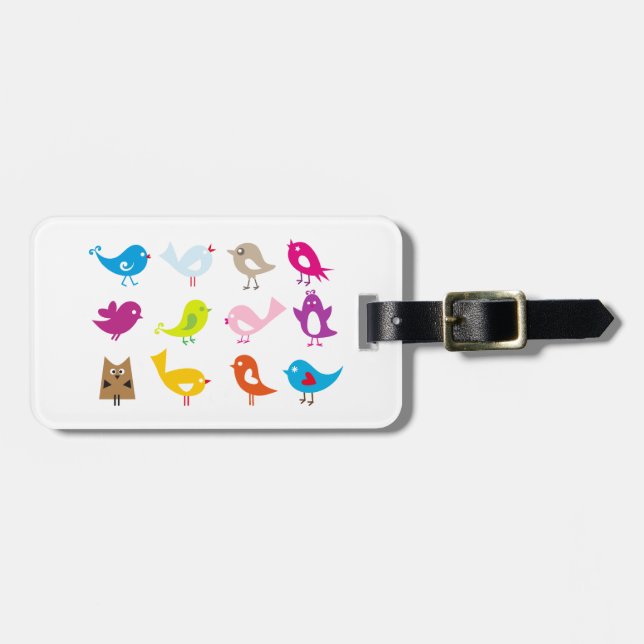 Bunte niedliche Vögel Gepäckanhänger (Vorderseite horizontal)