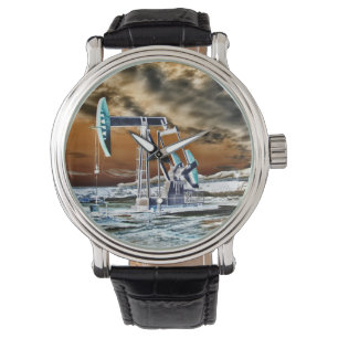 Bunte Ölquelle pumpende "Pumpjack" Einheits-Uhr Armbanduhr