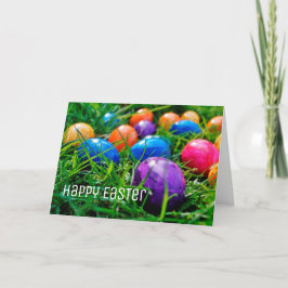Bunte Ostereier auf Gras Foto, Frohe Ostern Feiertagskarte