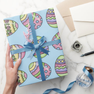 Bunte Ostereier. Blue Background. Geschenkpapier