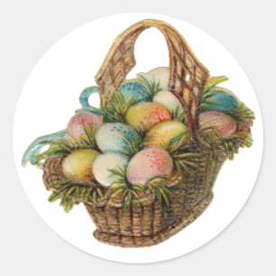Bunte Ostereier füllen einen Vintage-Osterkorb Runder Aufkleber