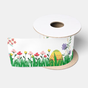 Bunte Ostereier und Frühlingsblumen Satinband