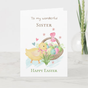 Bunte Ostereier und Küken Schwester Ostern Karte