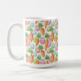 BUNTE OSTEREIER UND ORANGEFARBENE KAROTTEN KAFFEETASSE