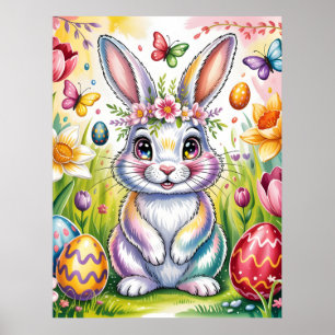 Bunte Osterhasen-Illustration mit Krone  Poster