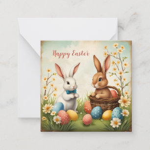 Bunte Osterhasen Ostereier & Blumen Mitteilungskarte