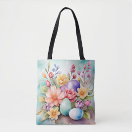 BUNTE OSTERN BLUMEN UND EIER IN PASTELLFARBEN