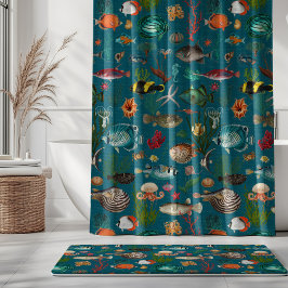 Bunte Ozeanien-Fische auf türkisfarbenem Hintergru Duschvorhang