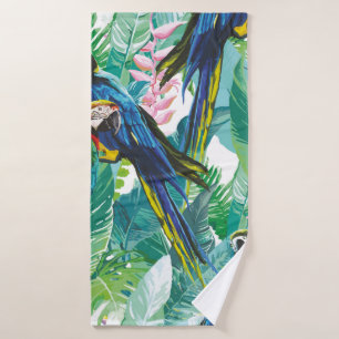 bunte Papageien und exotische Blume Badehandtuch