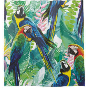 bunte Papageien und exotische Blume Duschvorhang