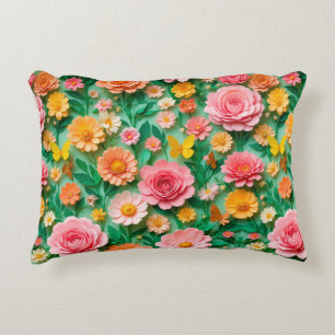 Bunte Papierblumen und Schmetterlinge Dekokissen