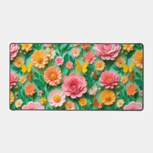 Bunte Papierblumen und Schmetterlinge Schreibtischunterlage