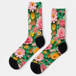 Bunte Papierblumen und Schmetterlinge Socken