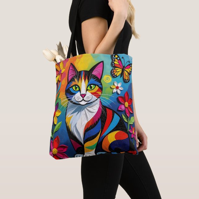 Bunte Papierkatze, Blumen und Schmetterlinge (Von Nahem)