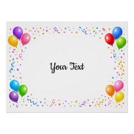 Bunte Party Ballons Konfetti Rahmen Design Poster