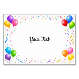 Bunte Party Ballons Konfetti Rahmen Design Tischnummer