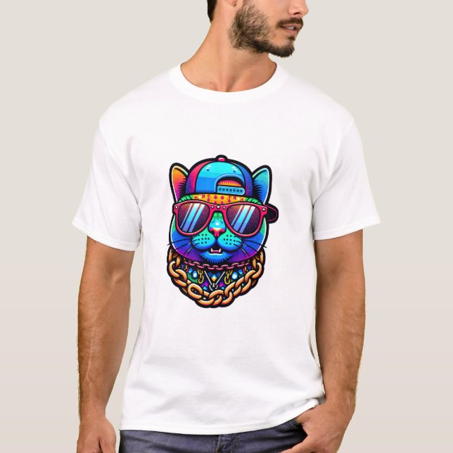 Bunte Partykatze T-Shirt (Vorderseite)