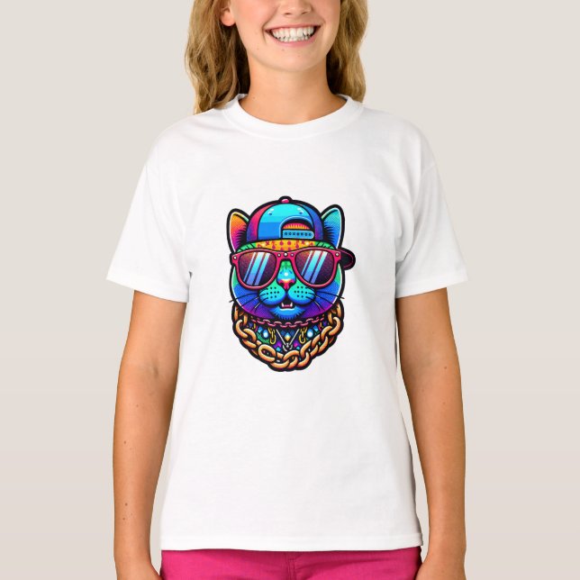 Bunte Partykatze T-Shirt (Vorderseite)