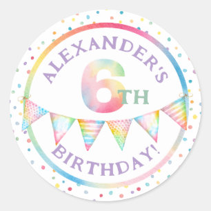 Bunte Pastel Confetti 6. Geburtstagsparty Gefallen Runder Aufkleber