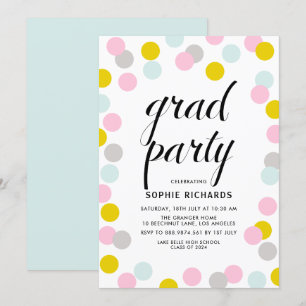 Bunte Pastel Confetti Dots Graduation Party Einladung