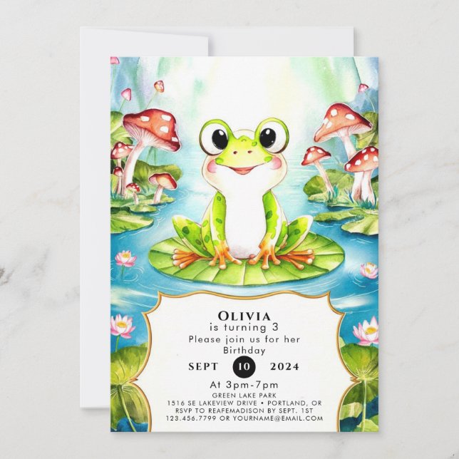 Bunte Pastel Frosch Geburtstag Einladung (Vorderseite)