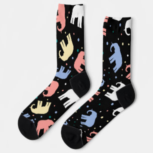 Bunte Pastell-Elefanten auf Schwarz Socken
